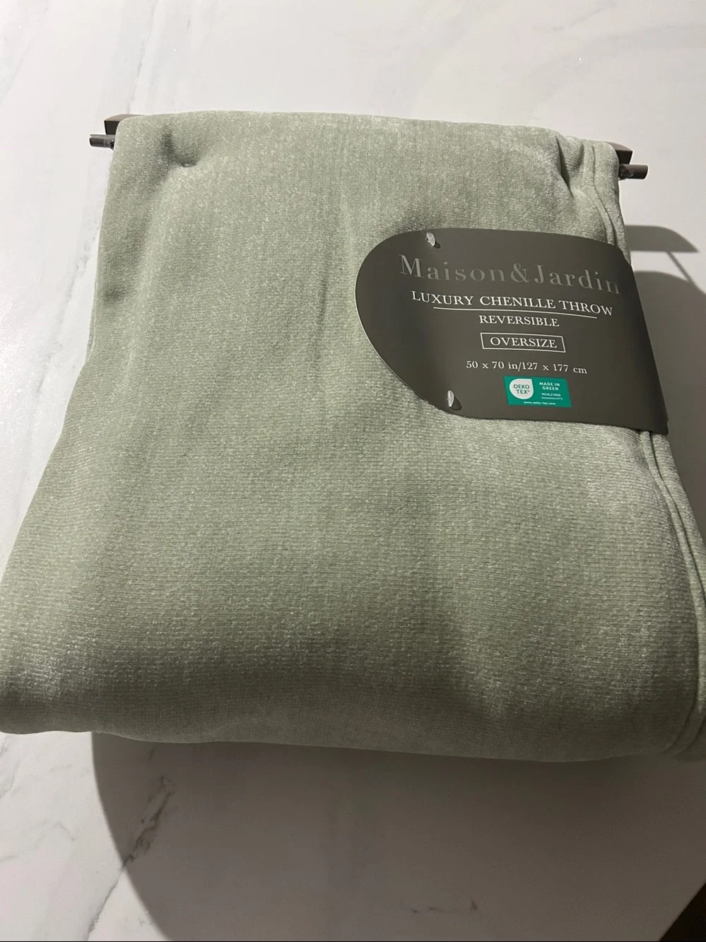 Reversible Chenille Throw Blanket in Sage Green
